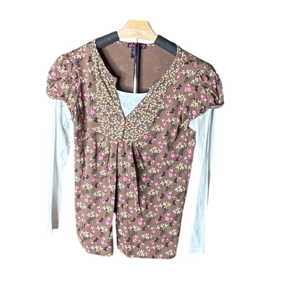 Lipgloss girls size xl layered look floral printed peasant top